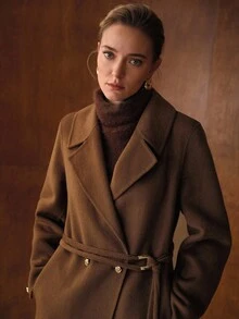 MOTF PREMIUM WOOL DOUBLE BREASTED BELTED OVERCOAT FOR AUTUMN & WINTER