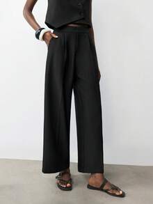 Maija 2 件女式不对称翻领无袖西装外套和阔腿裤套装 - 黑色 - 查看 4