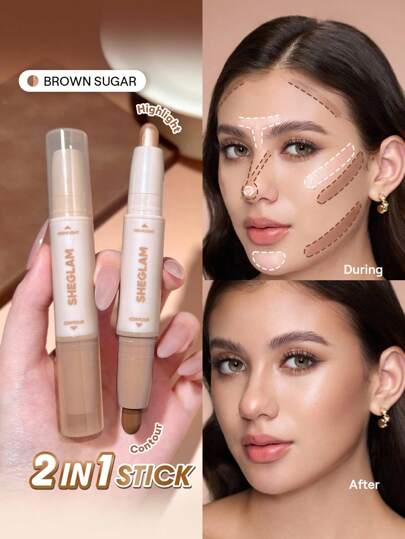 SHEGLAM 2-In-1 Contour & Highlight Stick-Brown Sugar Brand Beauty Makeup Face Paint Cosmetic For Women Girls Perfect For Winter Ideal For Y2K Fancy Fashion Suitable For Birthday Gift Party Ready Best Color
