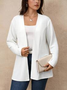 SHEIN CURVE+ Plus Size Women's Casual Knit Blazer Jacket, Suitable For Commuting, Leisure, Travel And Outdoor Wear Fall Cloth For Women Autumn