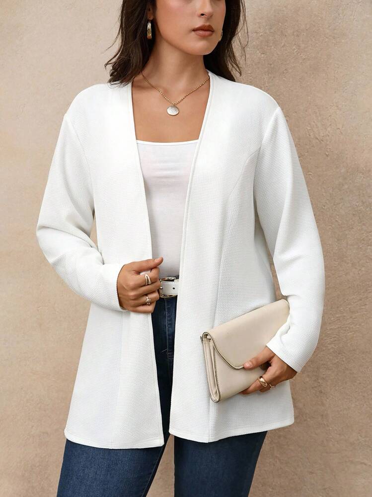 SHEIN CURVE+ Plus Size Women's Casual Knit Blazer Jacket, Suitable For Commuting, Leisure, Travel And Outdoor Wear Fall Cloth For Women Autumn - White - View 6