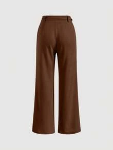 EURMUSE Women's Casual Loose Solid Color Suit Pants, Suitable For Everyday Wear - Coffee Brown - View 2