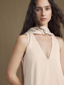 Ontre Vestido elegante y suelto de unicolor con cuello en V y sin mangas para mujer - Albaricoque - Ver 6