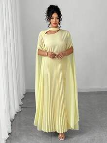 Elenzga Halloween Plus Size Women's New Long Sleeve Fitted Pleated Dress, Romantic & Elegant Fall Cloth For Women - Yellow - View 4