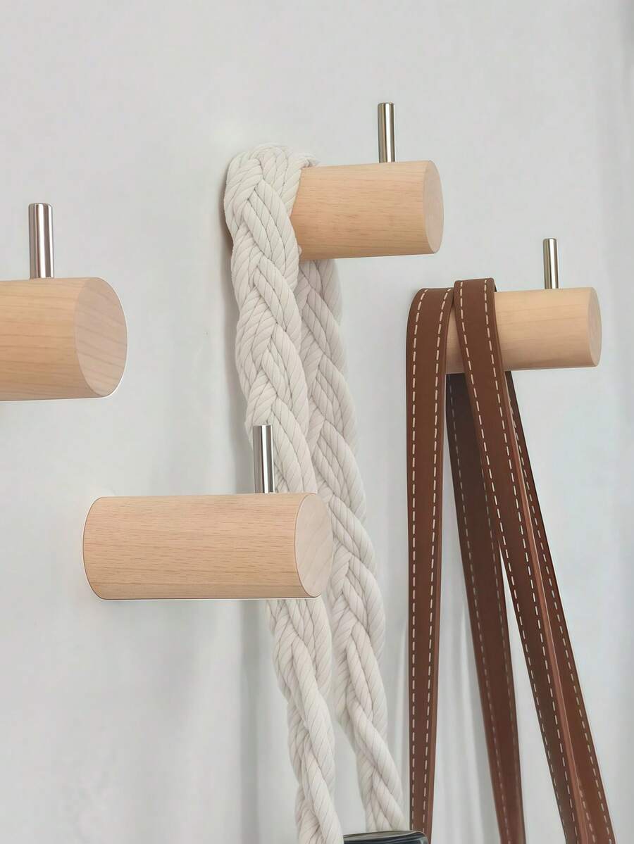 2 件/4 件实木衣帽钩，山毛榉木斜钩，壁钩，创意客厅、卧室、门后、木质玄关衣架、钥匙钩 - 杏色 - 查看 1