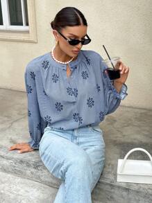 Siren Gaze Women's Casual Commuting Plaid Embroidery Shirt Winter Spring - Multicolor - View 4