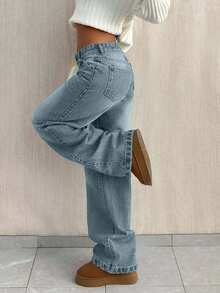 EURMUSE LOW WAIST BAGGY LOOSE STRAIGHT LEG JEAN - Light Wash - View 6