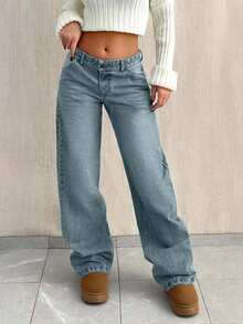 EURMUSE LOW WAIST BAGGY LOOSE STRAIGHT LEG JEAN - Light Wash - View 7
