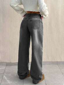 SHEIN Tall TALL CASUAL LOW WAIST BAGGY LOOSE STRAIGHT LEG JEAN - Grey - View 2