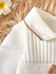 2 件套女婴针织毛衣和裤子套装，长袖，蝴蝶结装饰，象牙白，柔软面料，适合日常、户外、旅行、度假、居家、日托、儿童玩耍 - 白色 - 查看 10