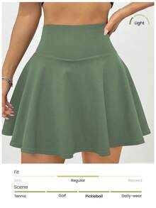 SHEIN Sports 女式纯色简约休闲口袋裙 - 軍綠色 - 查看 4