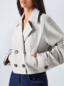 LYSMO 2025 新款极简主义秋季女式风衣，通勤双排扣风衣，适合外出、返校、毕业、街头服饰和斯德哥尔摩风格，适合返校、返校节、教师、机场和旅行，适合女士商务休闲女士 - 綠色 - 查看 7