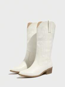 Styleloop Giày bốt cao đến giữa bắp chân dành cho nữ, phù hợp với phong cách Boho, Retro Mỹ, Bohemian, miền Tây, lễ hội âm nhạc, tiệc tùng, kỳ nghỉ, du lịch. - trắng - Xem 3