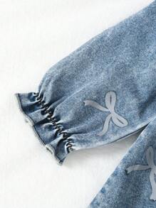 Elladie kids Baby Girl Denim Dress 1pc Baby Girls' Casual Cute Blue Washed Denim Dress Baby Denim Dress Toddler Denim Dress Bow Denim Dress Blue Denim Dress Blue Baby Dress Fall Winter - Blue - View 7