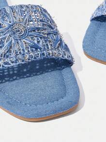 Styleloop Women's Flat Woven Sandals, Bohemian Style For Vacation Outfit - Blue - View 4