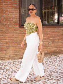 Melissa Matos Elegant Office Wear Loose Harem Pants, Elastic Waistband, Textured Fabric Women Extra Long Trousers - White - View 1