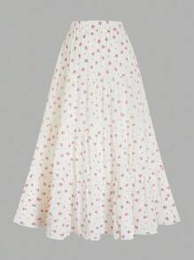 Sweetra Plus Size Halter Backless Top & A-Line Ditsy Floral Skirt 2 Pieces Set, Vacation - White - View 12