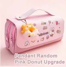 1 件可爱小学生多功能大容量可拆卸甜甜圈形减压铅笔盒返校、铅笔袋、书包 - 粉色 - 查看 16