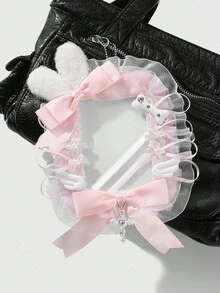 ROMWE Kawaii 1 chiếc nơ ruy băng bằng acrylic hình thỏ nhồi bông màu hồng và trắng chất lượng cao dành cho bé gái dễ thương và ngọt ngào, có cánh, trái tim đính đá, thánh giá, ren trang trí, móc khóa và mặt dây chuyền túi bằng acrylic, thích hợp cho nhân viên văn phòng, sinh viên, trang phục hàng ngày, quà tặng ngày lễ - Hồng - Xem 7