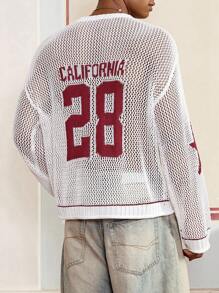 SWAVVY Men's Casual Knitted Numeric Print Long Sleeve Crew Neck Sweater - White - View 3
