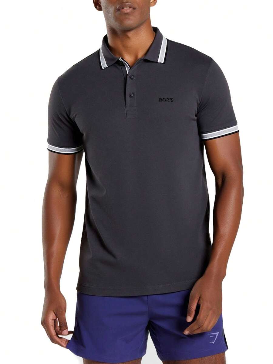 Hugo Boss Men's Striped Short Sleeve Casual Polo T-Shirt - 027 Dark Grey - View 1