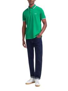 Hugo Boss 男士夏季字母条纹印花 Polo 领短袖休闲 T 恤 - 303 深綠色 - 查看 3