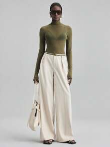 Ontre 2026春夏新款斯德哥尔摩风格，女教师套装，当季女装，网纱面料，四向弹力，百搭休闲装，2025新款，夏季女装，杏色雪纺衬衫，女士上衣，透视上衣，当季上衣，橄榄绿上衣，高领上衣，卡其色上衣，紧身上衣，现代都市休闲时尚，商务休闲，女士办公室着装，低调复古风，轻松优雅，高端都市通勤，高品质机场时尚，优质面料 - 綠色 - 查看 8