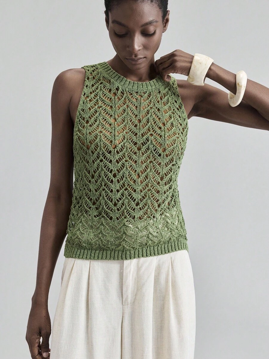 Ontre 2025 Chaleco de punto de unicolor para mujer, minimalista, casual urbano de negocios, prenda superior básica