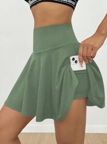 SHEIN Sports 女式纯色简约休闲口袋裙 - 軍綠色 - 查看 9
