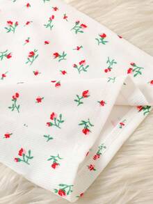 SHEIN 2 件套青少年女孩简约碎花蕾丝花边吊带和直筒睡裤套装，柔软舒适的家居服 - 白色 - 查看 8