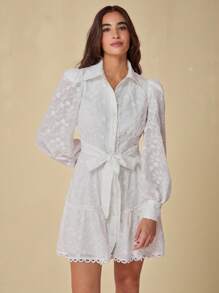 Enchnt 秋冬浪漫女装优雅白色镂空刺绣纽扣可移动腰部迷你连衣裙，适合度假、甜美约会、节日、派对、毕业典礼和海滩，女士秋季连衣裙、秋季服装、优雅派对连衣裙、波西米亚服装 - 白色 - 查看 6