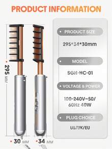 SHEGLAM HAIR Anti-Burn Hot Comb,Heating Hair Straightener Comb,Hot Pressing Brush,5 Temp Settings,30s Quick Heating,60 Min Auto Shutdown,LCD Display,Innovative Anti-Scald Shield,Provides Gloss With Less Frizz
For Lace Front Wigs Human Hair - UK Plug