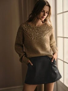 MOTF PREMIUM WOMEN'S AUTUMN/WINTER SEQUIN EMBROIDERED KNITTED SWEATER - Khaki - View 7