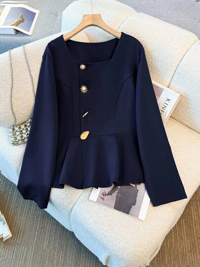 GlowEve CURVE قميص أنيق غير متماثل الأزرار مقاس كبير للتنقل