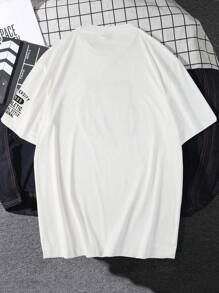 Manfinity LEGND 男士圆领休闲短袖 T 恤，带字母图案印花，适合外出，男友礼物 - 白色 - 查看 2