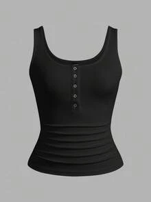 Slaydiva Multipack Black + White Casual And Versatile CA Scalloped Top, Deep U-Neck And Racerback Basic Women's Tank Top - Red and Black - View 3