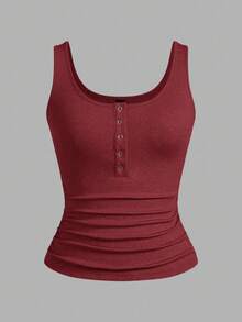 Slaydiva Multipack Black + White Casual And Versatile CA Scalloped Top, Deep U-Neck And Racerback Basic Women's Tank Top - Red and Black - View 8