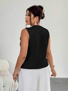 Firerie Plus Size Women Metal Sun Decor Ribbed Casual Knit Vest In Fall/Winter - Black - View 2