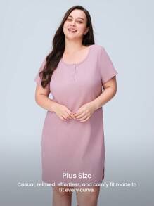 LUVLETTE Soft Cotton Plus Women Misty Forest Style Pink Soft Ribbed Cotton Round Neck Pajamas Dresses Vestidos Casuales De Mujer Lingerie As Outerwear Cozy At Home Bridal Intimates& Pyjamadressing - Pink - View 4