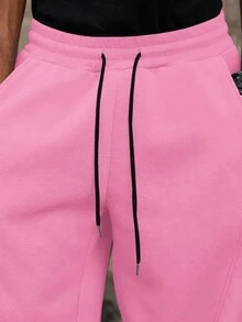 Manfinity Hypemode 男士休闲纯色抽绳腰运动裤 - 粉色 - 查看 3