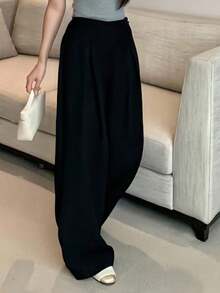 Modelyn French Style High Waist Side Pleated Versatile Slimming Women Pants Fall Cloth For Women - Black - View 6