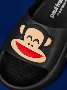 Paul Frank X SHEIN 可爱卡通猴子黑色男童儿童一脚蹬拖鞋儿童防滑速干淋浴拖鞋，轻便耐用的 EVA 材质，男女通用，适用于室内、浴室、游乐场、游泳池、海滩室内外 - 黑色 - 查看 6