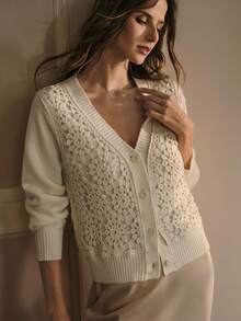 MOTF PREMIUM FLORAL PATTERN BUTTON UP CARDIGAN, FALL WINTER - Beige - View 7