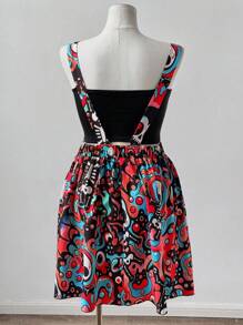 Sunspun Plus Size Colorful Skull Crossover Dress - Red - View 2