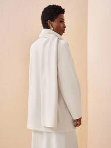 Zivah 2025 Autumn/Winter New Elegant White Woven Lantern Sleeve Mid-Length Woven Coat,Fall - Beige - View 2