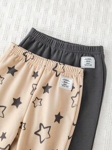 Cozy Pixies Set de 2 pantalones elásticos de cintura suave con estampado de estrellas y osos para bebé niño - Caqui - Ver 7