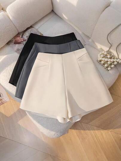 Franclia Pantalones cortos elegantes de mujer con dobladillo plisado y versátil de línea A