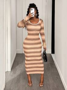 BamGleam Tie-Dye Chiffon Off-Shoulder Dress, Suitable For Commuting And Outdoor Romantic Occasions Fall Winter Cloth For Women