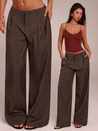 SHEIN Forever 21 Women Pants Business Casual Women Western Wear Women Wide Leg Pants Office Women Outfits Baggy Pants Professional Women Clothes Office Wear Grey Brown Pants For Women Work Outfits For Women Women Dress Pants Business Casual Pants For Women Women Wide Leg Pants Going Out