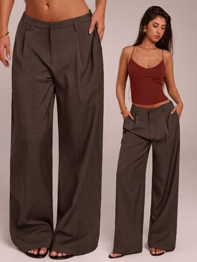 SHEIN Forever 21 Women Pants Business Casual Women Western Wear Women Wide Leg Pants Office Women Outfits Baggy Pants Professional Women Clothes Office Wear Grey Brown Pants For Women Work Outfits For Women Women Dress Pants Business Casual Pants For Women Women Wide Leg Pants Going Out